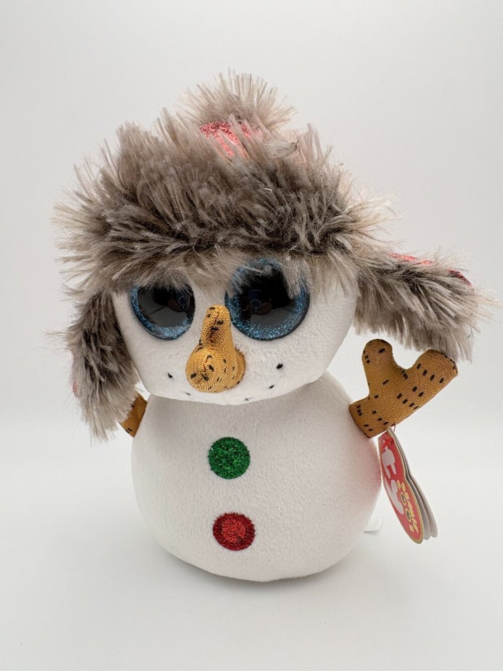 Buttons TY Beanie Boos Snowman W/ Red Green Buttons Fur Trim Red Hat(SKU: 777TO)